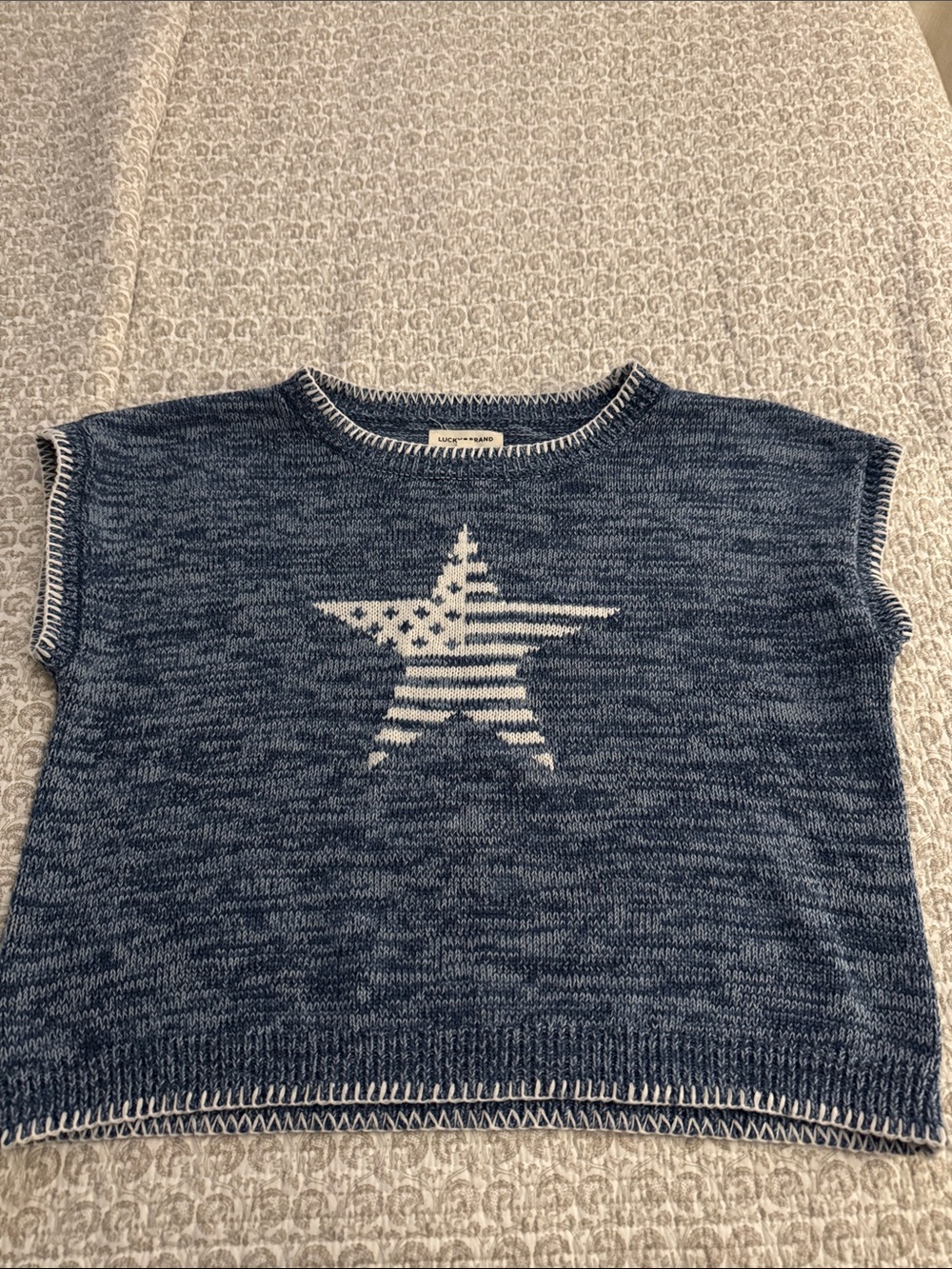 Lucky Brand Blue & White Star Knit Sleeveless Sweater